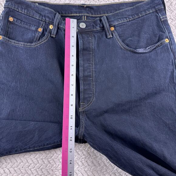 Levi's 501 XX Button Fly Jeans Mens 33x28 Dark Wash Straight Fit Distressed - Picture 3 of 16
